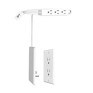 CABOCASA 3FT Ultra Flat Plug Extension Cord Power Strip with Multi Outlets, Patented Detachable Ultra-Thin Outlet Concealer & Ultra-Flat Plug, Ideal for Home Improvement, Hide Bulky and Messy Cords