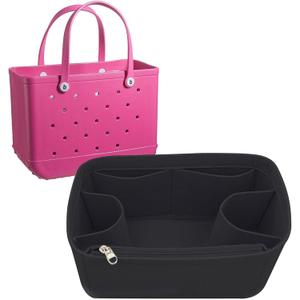 Rubber Beach Bag Organizer Compatible with Bo Bag Tote, Divider Pouch For Bo Bags Accessories Felt Insert, Black