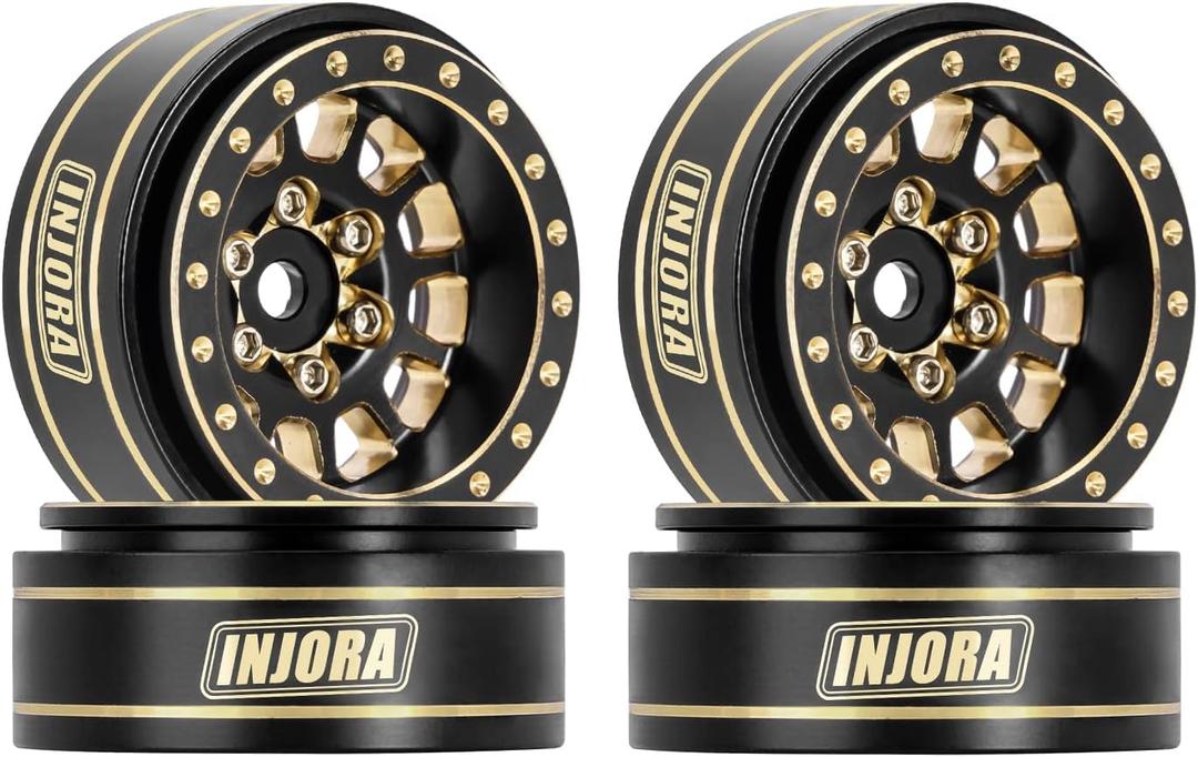 INJORA 1.0 Plus Brass Beadlock Wheel Rims 4PCS 12-Spoke Wheels for TRX4M SCX24 FCX24 1/24 1/18 RC Crawler,42g/pcs(Black&Gold)