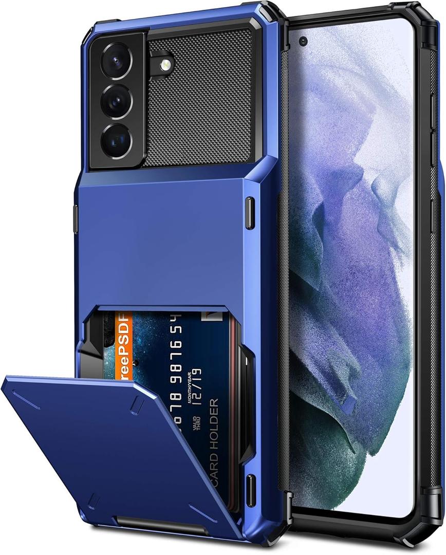 Vofolen for Galaxy S21 Case Protective for Men Women Wallet 4-Card Flip Cover Credit Card Holder Slot Back Pocket Dual Layer Hybrid Hard Shell Bumper Armor Case for Samsung S21 6.2 Navy