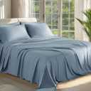 Shilucheng 100% Viscose Derived from Bamboo_ Sheets King Size 6pcs - Ultra Cooling & Silky Soft Bed Sheets, 16" Deep Pocket, Perfect for Hot Sleepers, Hotel Bedding Sheets (French Blue)