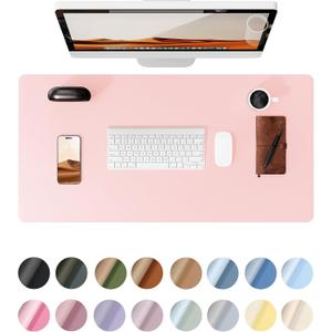 YSAGi Leather Desk Protector, Office Mat, Large Mouse Mat, Non-Slip PU Leather Blotter, Laptop Desk Pad, Waterproof Writing Pad for Office and Home (Light Pink, 31.5" x 15.8") (31.5" x 15.8", Light Pink)