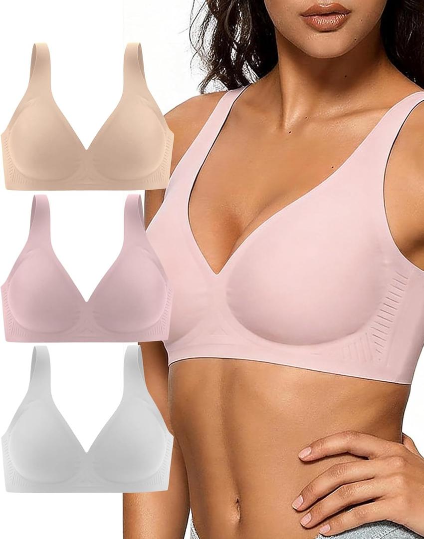 Women's Wireless Jelly Bra, Lift Supportive Full Coverage Plus Size Comfort Deep V Everyday Bra