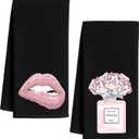 Pink and Black Bathroom Decor, Trendy Girly Aesthetic Hand Towels for Girls Bathroom Dorm Spa Decor, Black and Pink Bath Room Kitchen Tea Hand Towels, 16x24 Inch Set of 2
