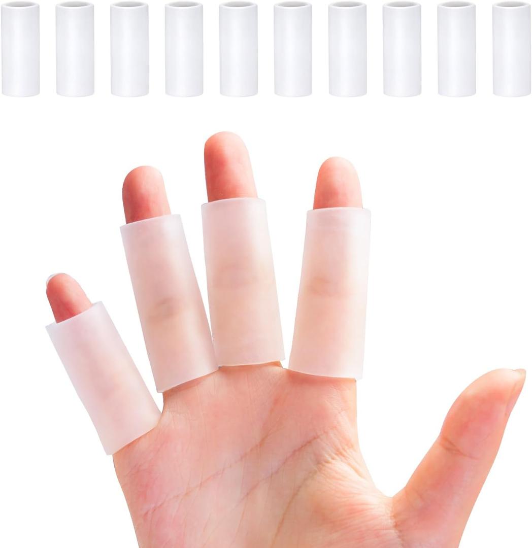Sumifun Finger Sleeves, 10 PCS Gel Finger Protector for Thumb, Trigger Finger, Arthritis, Silicone Finger Tubes for Preventing Bruised, Cracking, Hand Eczema, Practising Golf, Badminton Protector