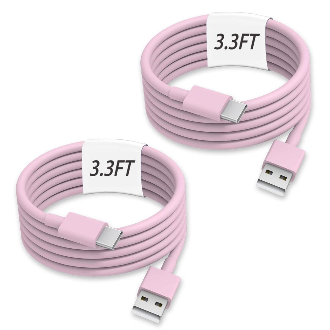 Pink Car Accessories USB C Cable 3ft Car Charger for i Phone 17E USB A to C Fast Charging for iPhone 17 Air 15 Pro Max 16 Plus, iPad Air Pro, Samsung Galaxy Z Flip 7/6/5/4/Z Fold SE/A16/A15/A54 2Pack
