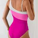 Aidonger One Shoulder One Piece Swimsuit for Women Tummy Control Bathing Suits Color Block Ruched Swim Suit Slimming Swimwear (Pink), Size Small