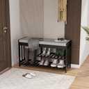 3-Tier Bamboo Shoe Rack Bench, Shoe Storage Organizer Bench, Entryway Benchs, Shoes Rack for Front Door Entrance, Entryway Bathroom Bedroom (Black)