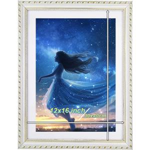 Betionol Diamond Painting Frames Fit For 30x40cm/12x16in Diamond Art Pictures or Family Photos, New Narrow Edge With Special Pattern Plaster Wood Frame For Wall Mount Photo Decoration (White)