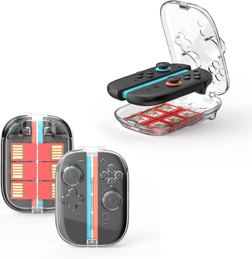 DLseego Storage Case for Switch 2 Handle, Transparent Sturdy Carrying Holder Waterproof and Dust-Proof Protective Portable Travel Box Fit Storage Shell with 6 Game Card Slots, PC - Crystal Clear