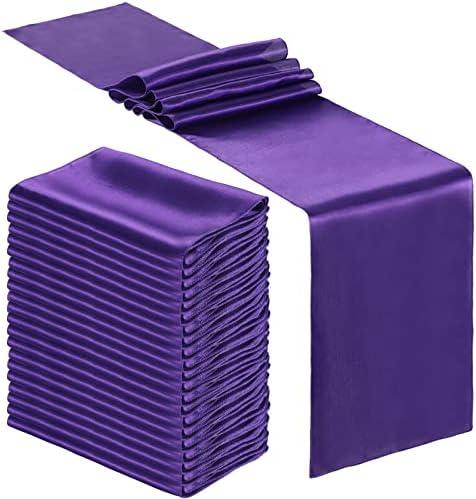 Bencailor 18 Pcs Purple Satin Table Runner Bulk 12 x 108 Inches Long Table Runners Bright Smooth Fabric Tablecloth for Wedding Banquet Birthday Spring Graduation Party Decorations