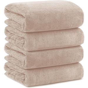 Orighty Microfiber Bath Towels Pack of 4(27'' x 54'') - Soft Feel, Highly Absorbent, Quick Drying for Body, Sport, Yoga, SPA, Fitness - Brown