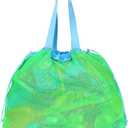 Extra Large Mesh Beach Toy Bag With Drawstring - Lightweight Tote for Sand Toys, Children's Storage Bag for Travel Essentials, Neon Green