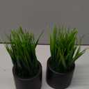 MyGift Tabletop Artificial Grass Plants Decorative Faux Greenery Plant Potted in Modern Cylindrical Black Cement Pots, Set of 2