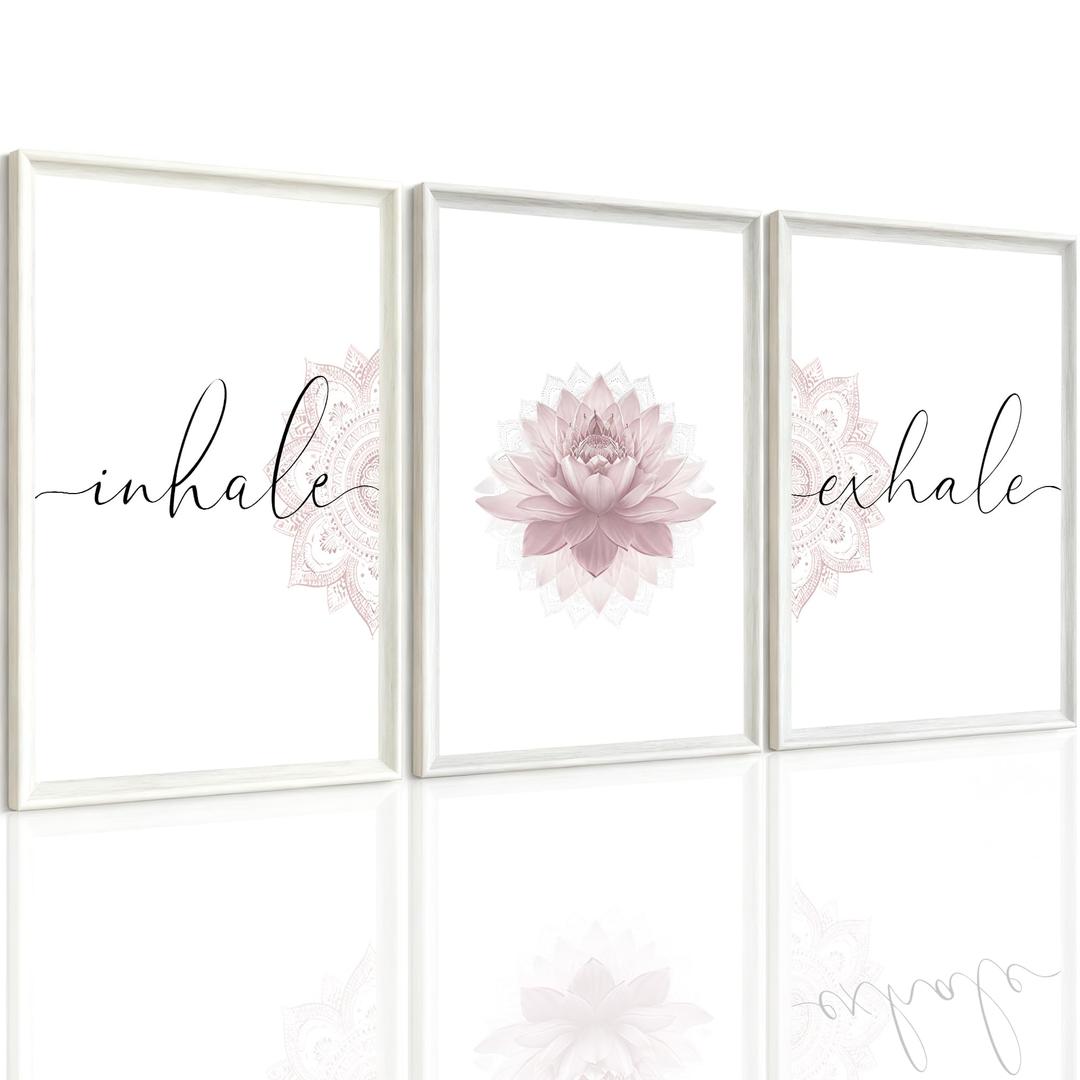 Deveosa Pink Inhale Exhale Lotus Zen Canvas Artwork Calming Wall Yoga Poster Art For Bedroom Meditation Room Dcor 16x24 Inch Unframed Set of 3