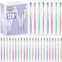 120-Pack Disposable Toothbrushes Individually Wrapped, Soft PBT Bristle Bulk Travel Manual Toothbrushes for Adults & Kids, Guest Bathroom, Hotel, Camping, Donation  4 Gemstone Colors