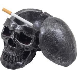 Spooky Human Skull Ashtray with Cover for Scary Halloween Decorations and Decorative Skulls & Skeletons Figurines As Gothic Smoking Room Decor Gifts for Smokers by Home-n-Gifts