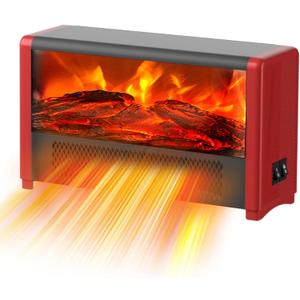Pxonmow Small Space Heater with Realistic Flame Effect,600W Portable Mini Electric Desk Heater for Indoor Use,Fast Heating for Office,Bedroom,Study Room with Overheating & 45 Tip-Over Protection(Red)