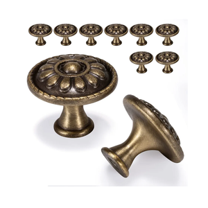 10 Pack Antique Brass Cabinet Knobs, Vintage Retro Drawer Knobs, Solid Round Dresser Knobs for Nightstands Single Hole Cabinet Hardware, Diameter 1.18in
