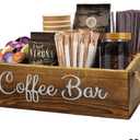 Coffee Station Organizer with Small Removable Dividers, Wooden Coffee Bar Accessories Storage For Countertop, Farmhouse Kcup Coffee Pod Holder Basket With Handle For Coffee Lover