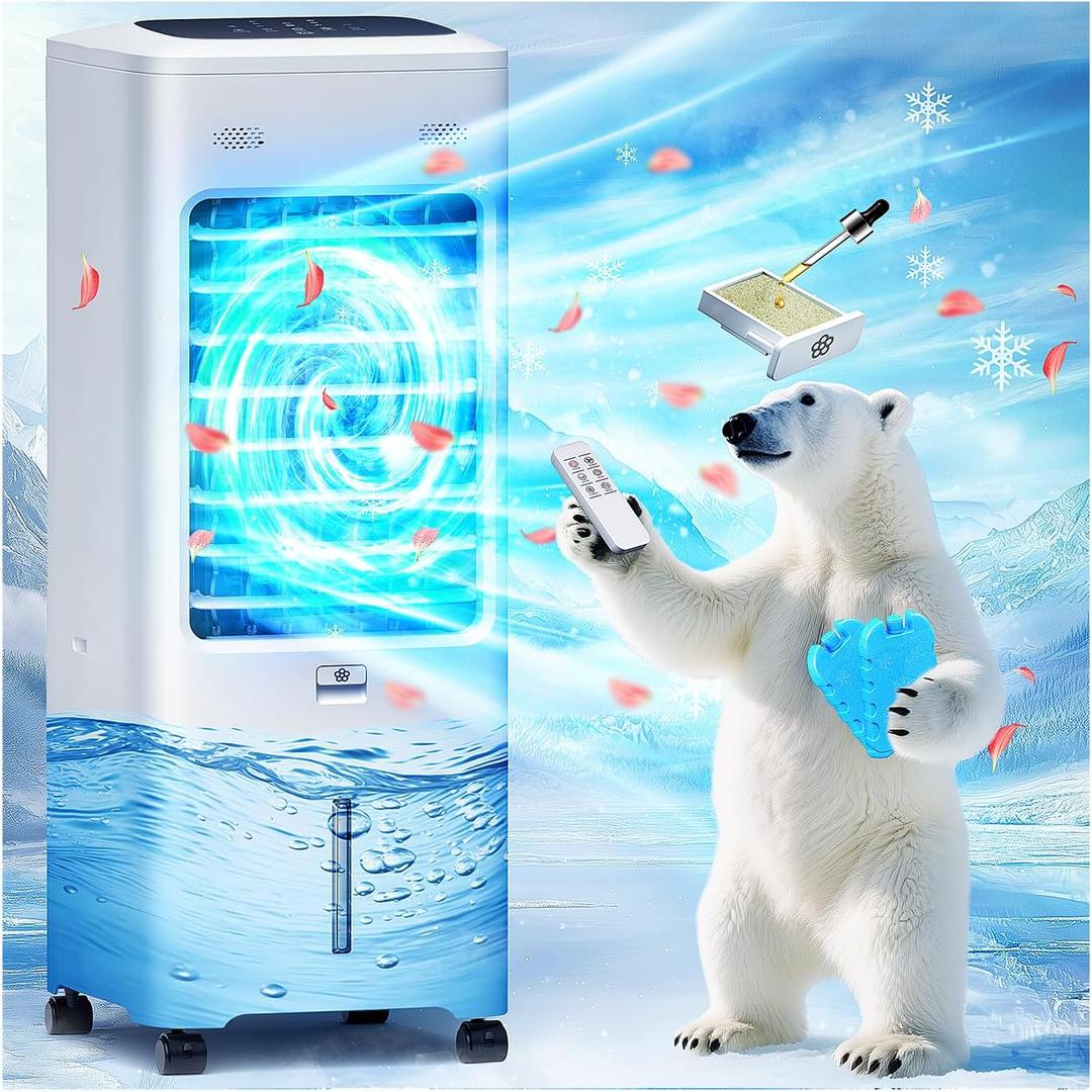 Windowless Air Conditioner Portable with 2Gal Water Tank, 30" Ventless Swamp Cooler Air Conditioner with Remote, 3 Modes&3 Speeds, 7H Timer, 4IN1 Evaporative Air Cooler for Indoor Room Bedroom Home
