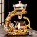Glass Teapot Set with Infuser Semi Automatic Dragon Tea Set (Blue golden teapot)