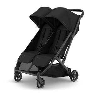 UPPAbaby Minu Duo Side-by-Side Double Stroller - Lightweight + Compact Design for Travel - Easy Fold- from Birth to Toddler - Independent Recline -James (Black/Carbon Frame/Black Leather)