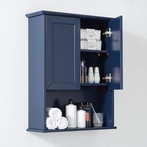 VANIRROR Navy Blue Bathroom Cabinet Wall Mounted with 2 Doors and Adjustable Shelf, 23"x29" Wooden Medicine Cabinet Over Toilet Storage Wall Hanging Cabinets for Bathroom,Bedroom,Kitchen,Laundry Room
