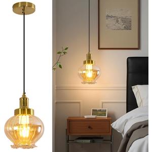 ZHENYANGL Vintaga Modern Amber Glass Pendant Light Mid Century Farmhouse Glass Pendant Light Fixture Retro Pendant Lights for Kitchen Island, Dining Room, Bedroom, Hallway, Entryway