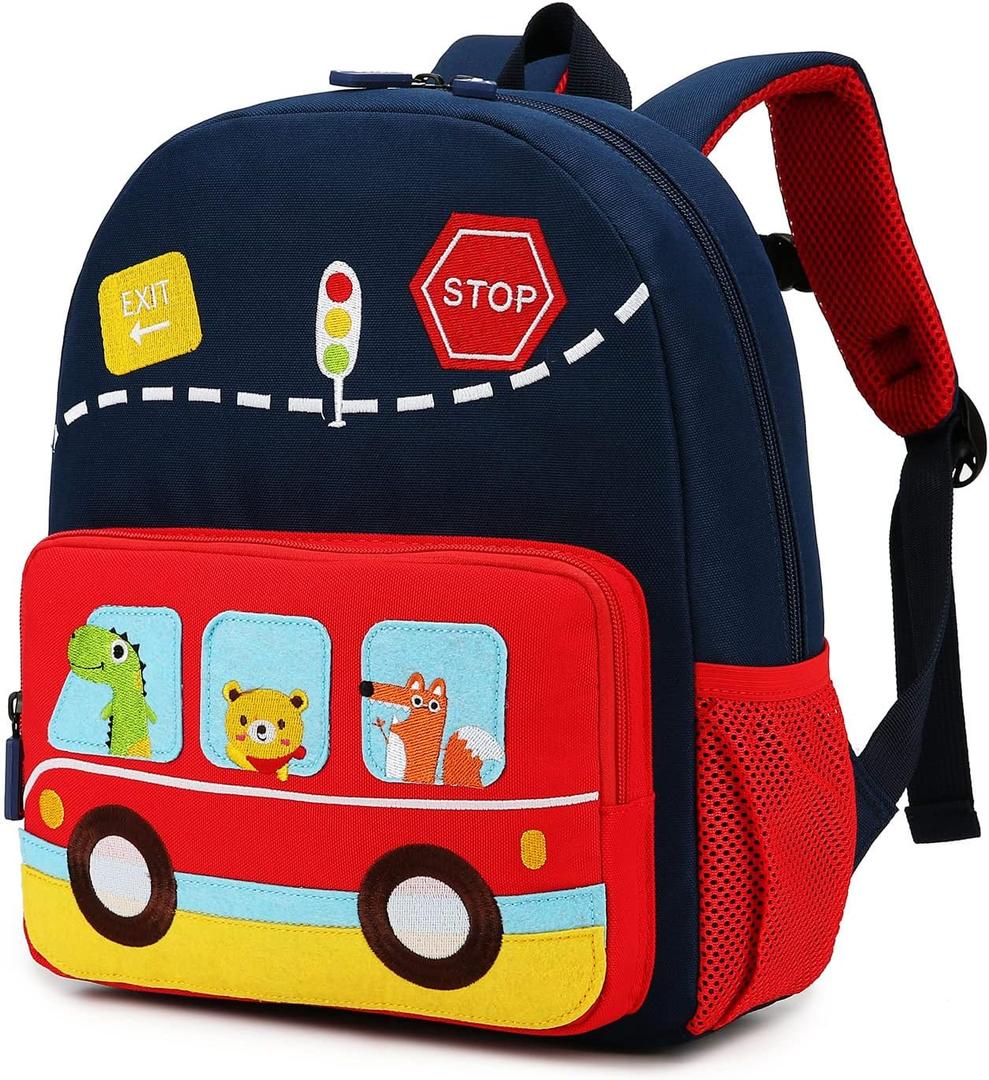 Car Dinosaur Kids Toddler Backpack for Boys and Girls Children Waterproof Preschool Bag, Red Music Party 
