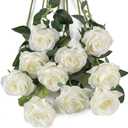 Flojery 10pcs White Silk Roses Artificial Rose Flowers Long Stem for DIY Wedding Bouquet Table Centerpiece Home Decor