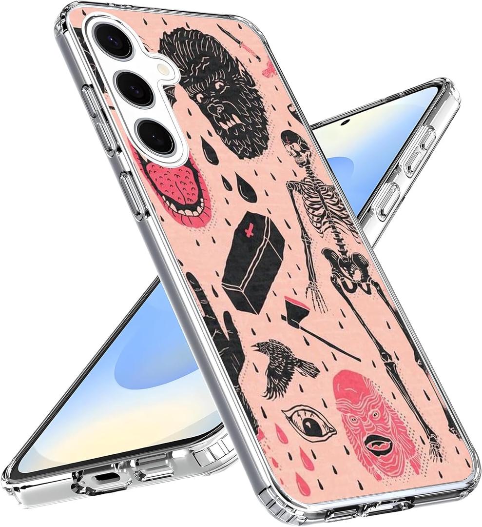 Compatible with Samsung Galaxy S25 Plus Case - Hippie Skull Cool Spooky Skull Skeleton Design Soft TPU Stylish Slim Protective Clear Case for Women Girls (image-11)