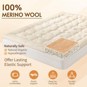 Luxury 100% Organic Wool Mattress Topper (Beige, Queen(60"x80"))