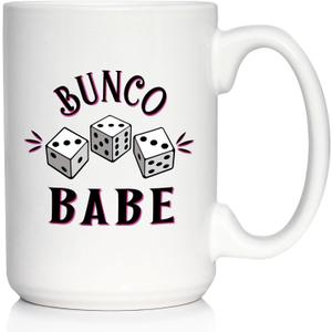 Bunco Babe Coffee Mug - Bunco Decor and Bunco Gifts for Women - Large 15oz White Ceramic Mug