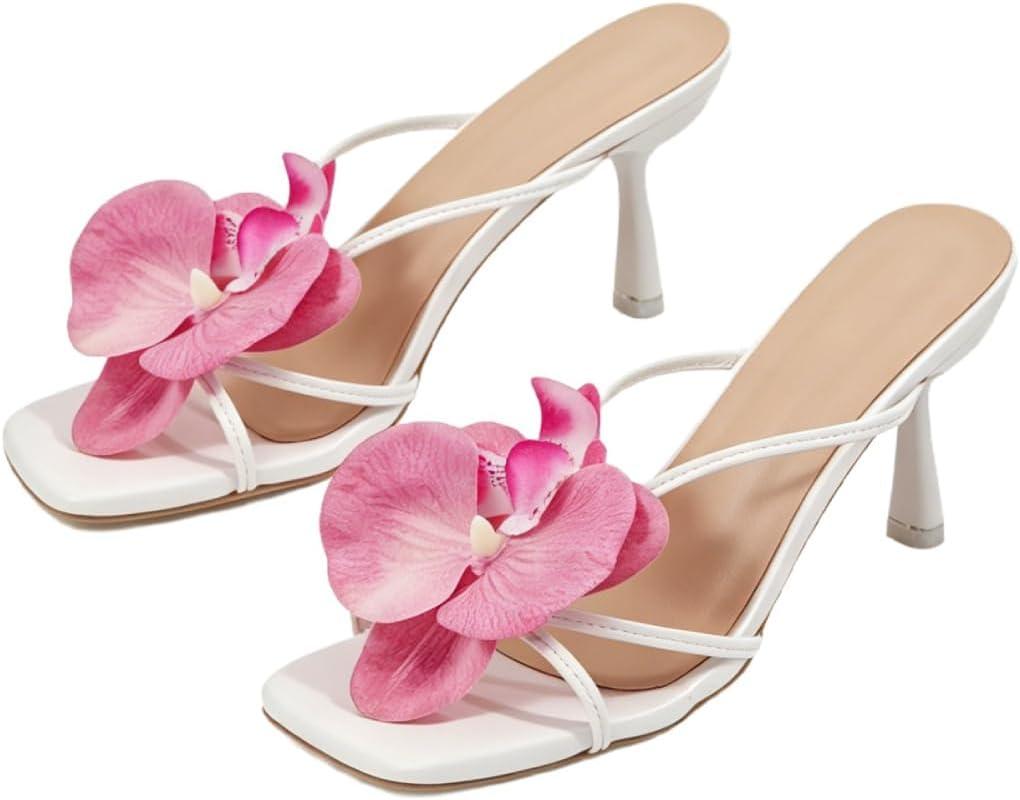 MakeMeChic Women's Open Toe Floral Kitten Heels Flower Summer Beach Sandals, Size 11.5