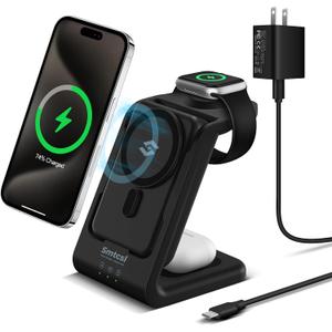 3 in 1 Wireless Charging Station: 10000mAh Removable Power Bank Charger Stand for Phone/Watch/Air Pods - Portable Magnetic Battery Pack for Air 17 16 15 14 13 12 Series (Black)