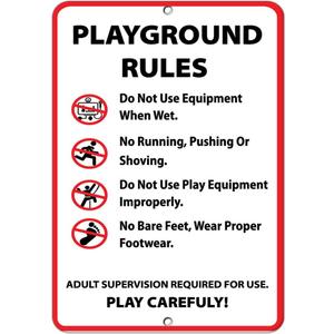 Aluminum Vertical Metal Sign Multiple Sizes Playground Rules Activity Parks and Campground with Border Weatherproof Street 18x24Inches