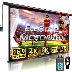 Aoxun 140" Motorized Projector Screen - Indoor and Outdoor Movies Screen 140 inch Electric 16:9 Projector Screen W/Remote Control