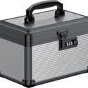 Uniclife Medicine Lock Box, 9.5" x 6" x 6.5", Portable Medication Lock Box with Combination Lock & Handle, Metal Lockable Storage Box, Security Lock Box for Medications, First Aid Medicine Storage Box (10 inch, Black, Combo Lock)