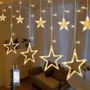 126L Warm White Star Icicle Lights, 8.2FT Clear Curtain Fairy String with Connectable, Timer 8 Modes Memory, Waterproof Hanging for Christmas,Ramadan,Party,Wedding Indoor Outdoor Decorations