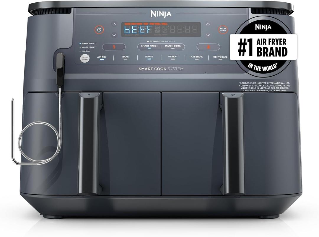 Ninja Foodi Air Fryer, 10 Qt DualZone Smart XL, 6-in-1, Grey, DZ550GY