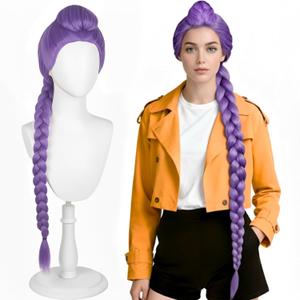 Aldult Long Cosplay Wig with Braid Ponytails, Anime Aldult Cosplay Costume for Women Halloween Party Costume (One Size, Purple) Aldult Long Cosplay Wig with Braid Ponytails, Anime Aldult Cosplay Costume for Women Halloween Party Costume (One Size, Purple)