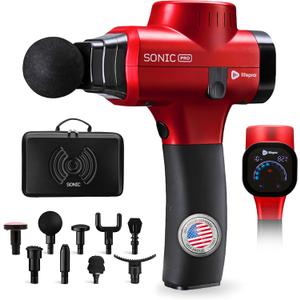 Lifepro Sonic Pro Handheld Electric Massage Gun  Deep Tissue Percussion Massager Gun with 10 Speeds & 9 Heads  Muscle Massager for Athletes Back, Legs, Arms (Red)