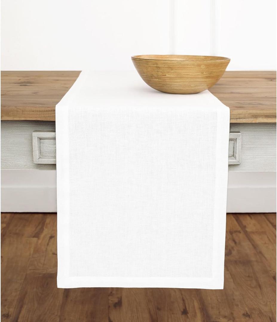 Solino Home Linen White Table Runner 120 Inches Long - 100% Pure Linen Dining Table Runner 14 x 120 Inch for Winter, Mothers Day, Spring, Easter - Fete