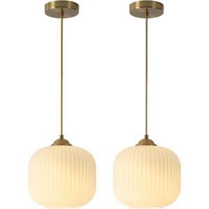 KCO Lighting Mid Century Modern Gold White Pendant Light Milk Glass Globe Pendant Lights Kitchen Island Antique Brass Pendant Light Vintage Hanging Light Fixture for Dining Room Living Room (2-Pack)