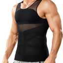 Nebility Mens Compression Shirt for Gynecomastia - Sleeveless Slimming Undershirts Body Shaper Vest Mesh Shapewear Workout Tank Tops Black (Black)