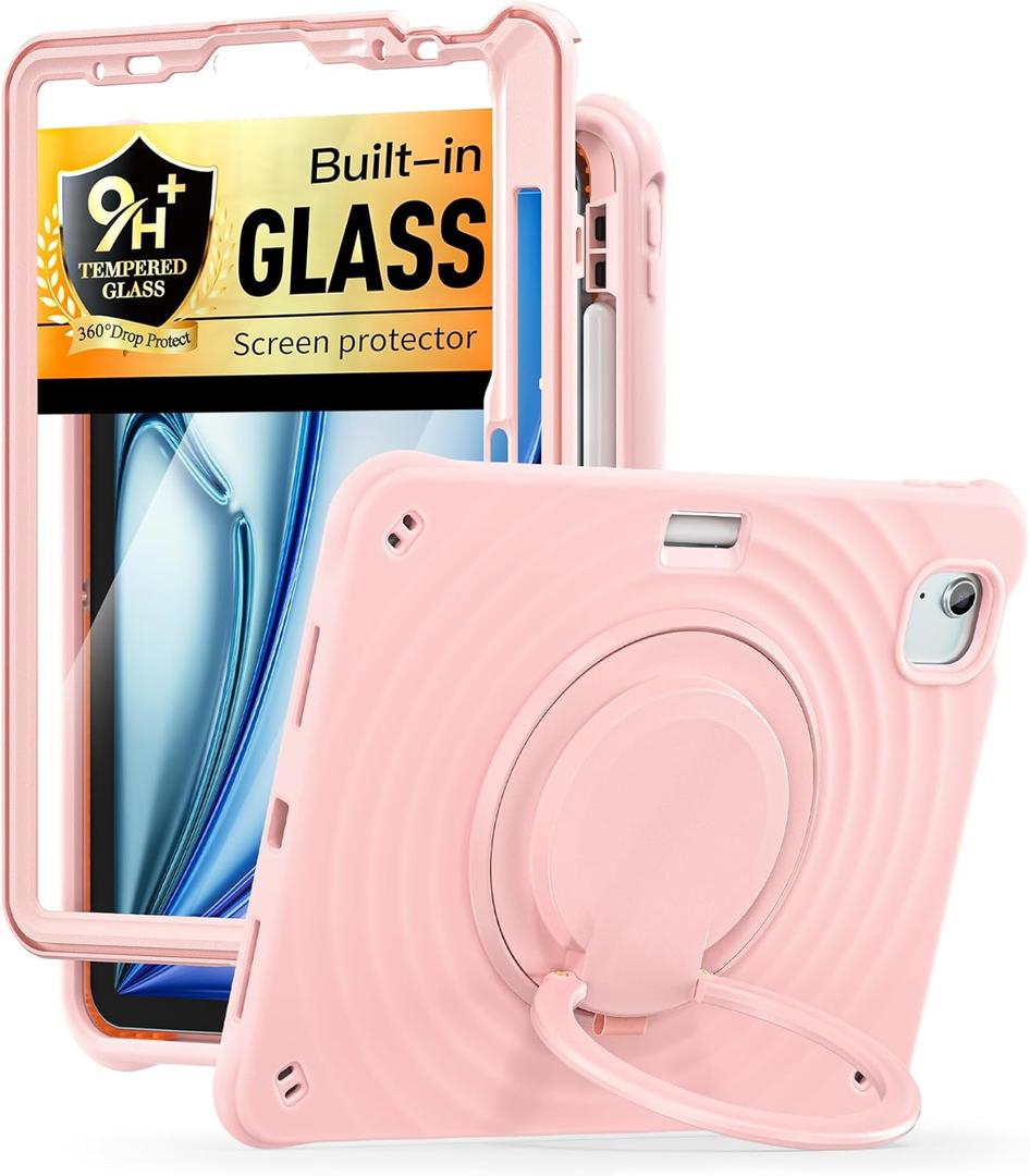 BATYUE Case for iPad Air 11-inch M4(2026)/ M3 (2025) / M2 (2024), iPad Air 5th/4th 10.9 inch(2022/2020), iPad Pro 11" 4th/3rd/2nd/1st Cover with Class Screen Protector,Pencil Holder & Strap, Pink