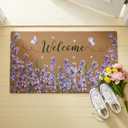 Spring Floral Doormat Coir Welcome Door Mat Lavender Indoor Outdoor Decoration Purple Flower Entrance Doormat Non Slip Door Rugs for Spring Easter Front Easy Clean Entryway 29.5 x 17.7 Inch