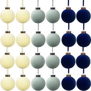 24 Pcs Velvet Christmas Balls Bulk Shatterproof Plastic Christmas Tree Decorations for Decorative Hanging Baubles (24, BeigeHaze BlueNavy Blue, 2.36Inch)