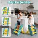 Onasti Folding Step Stool with Adjustable Height, 3-Step Converts to 2-Step, Sturdy Anti Slip Bathroom Step Stool for Toilet, Bathroom Sink, Kitchen Counter, Space Saving Design for Home Use- Green